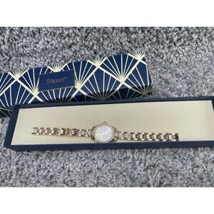 Stauer Diamond Aura Gold Tone Womens Watch Gold Tone Crystals Preowned